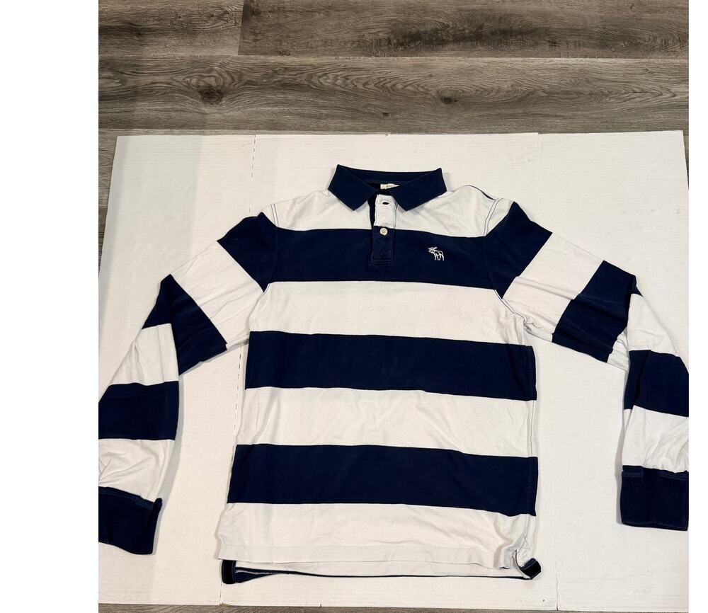 Abercrombie Fitch Mens XXL Muscle Rugby Polo Shirt Navy White Striped Y2K